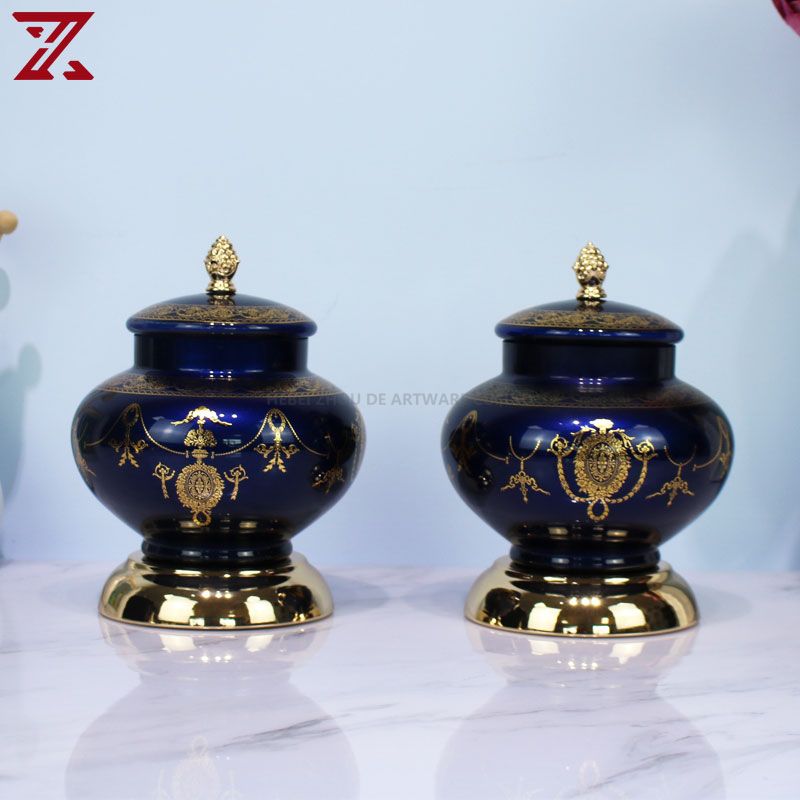 blue candy jars round flower vase with metal stand glass candle holders set decor