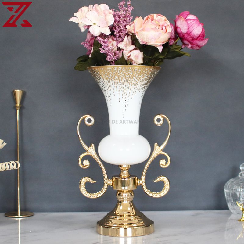 white glass with golden decal candle holder glass pot flower vase fruit bowl glass home decor set