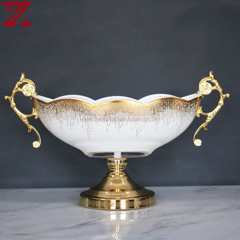 white glass with golden decal candle holder glass pot flower vase fruit bowl glass home decor set