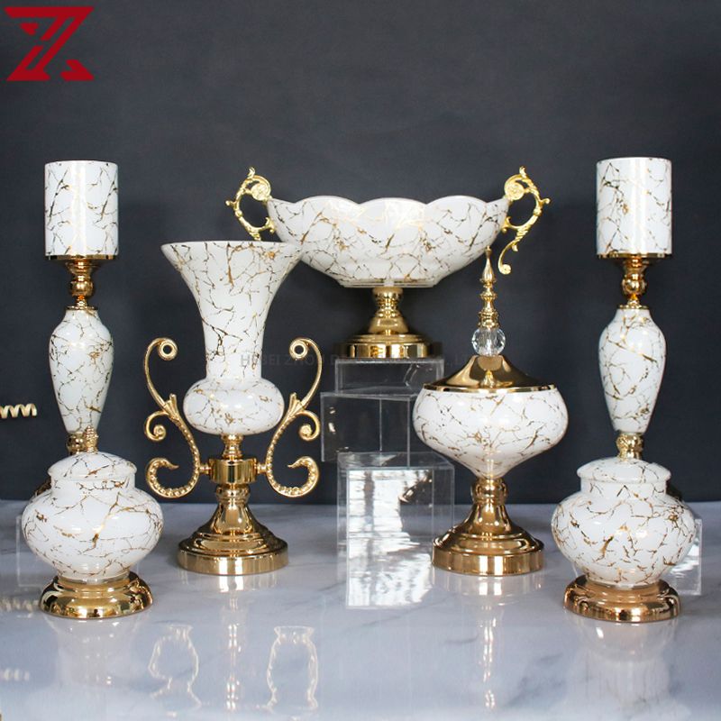 glass set white marble decal glass material candlestick glass pot set for home decoration
