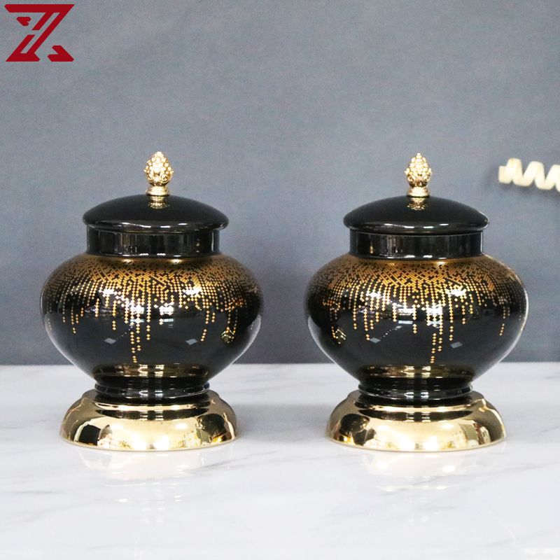 factory outlet luxurious black glass with golden decal glass pot flower vase fruit bowl glass home decor set