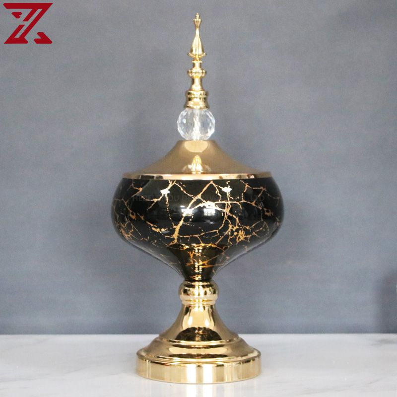 gold plating black marble decal glass pot flower vase fruit bowl candlestick glass home decor set