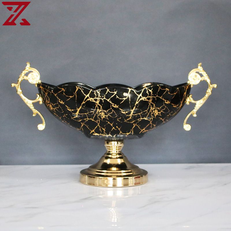 gold plating black marble decal glass pot flower vase fruit bowl candlestick glass home decor set