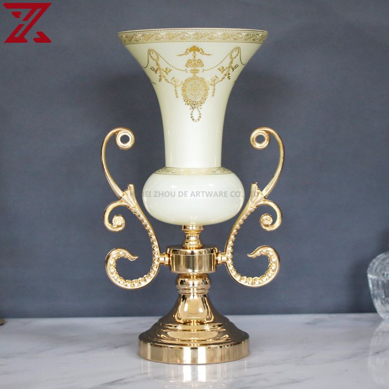 gold plating white cream glass flower vase candlestick with fruit bowl set 