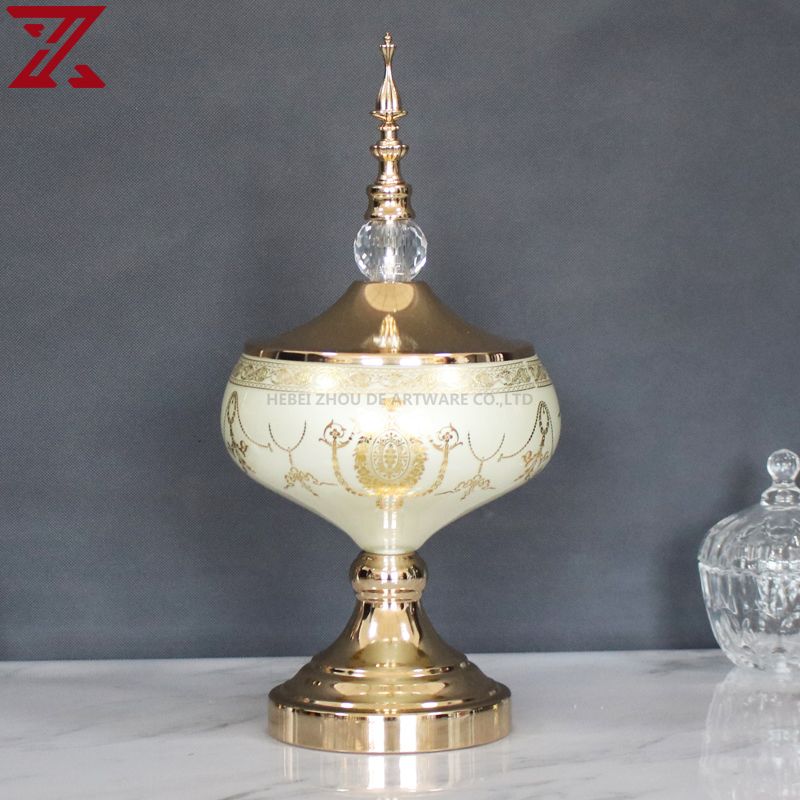 gold plating white cream glass flower vase candlestick with fruit bowl set 