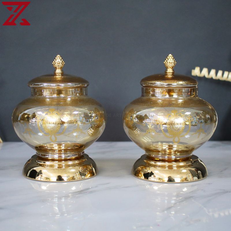 7 pcs set gold transparent plating craft glass candlestick ornaments fruit bowl vase set for household items display