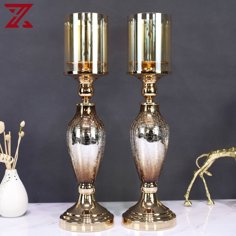 glass craft ornament set crackle glass flower vase metal candy jar candlestick