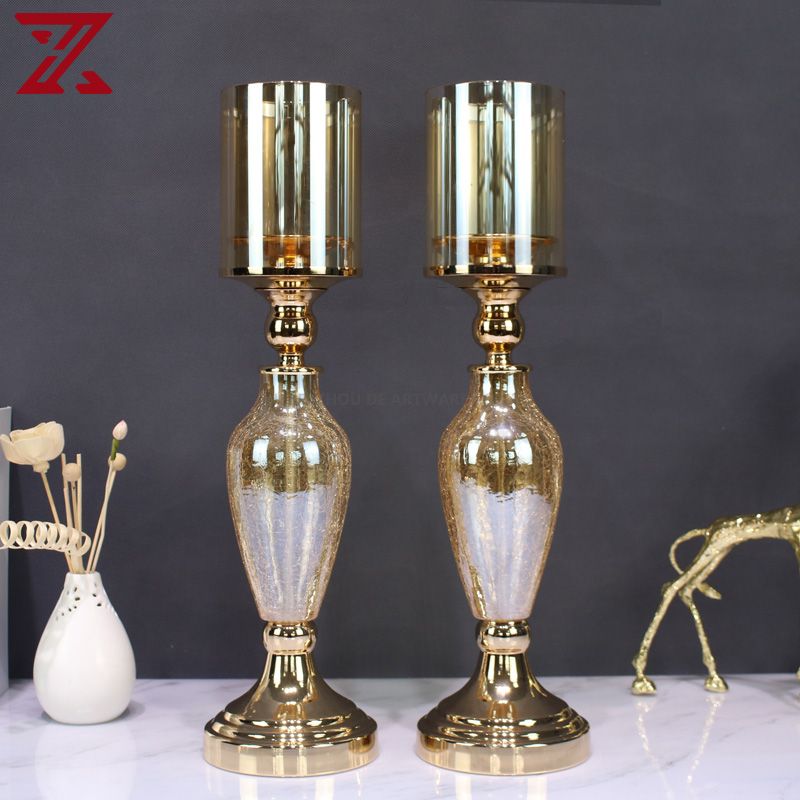 crackle glass wedding party decoration set handmade metal art flower vase fruit bowl 