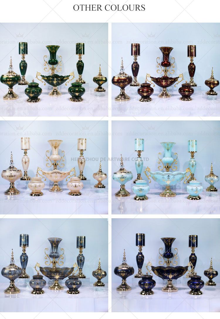 Luxury glass sets of 8 smoke gray candle holders vase fruit bowl living room accessories for home decorative