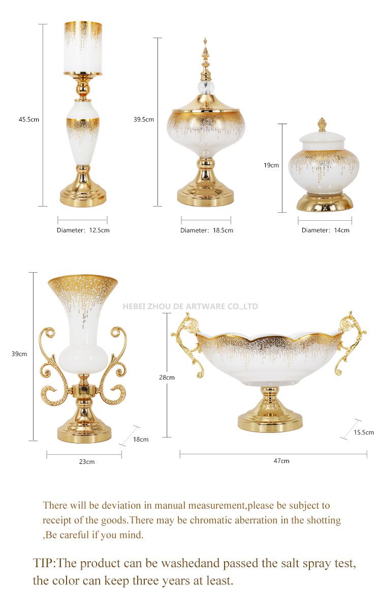 white glass with golden decal candle holder glass pot flower vase fruit bowl glass home decor set