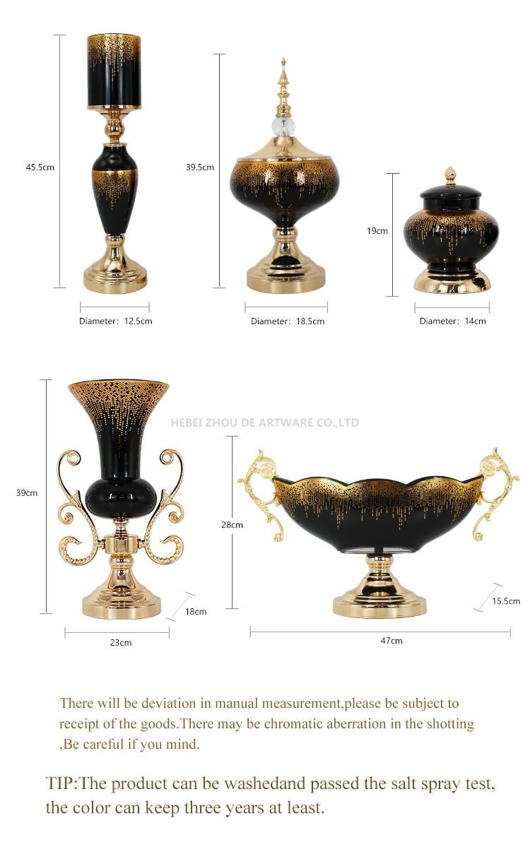 factory outlet luxurious black glass with golden decal glass pot flower vase fruit bowl glass home decor set