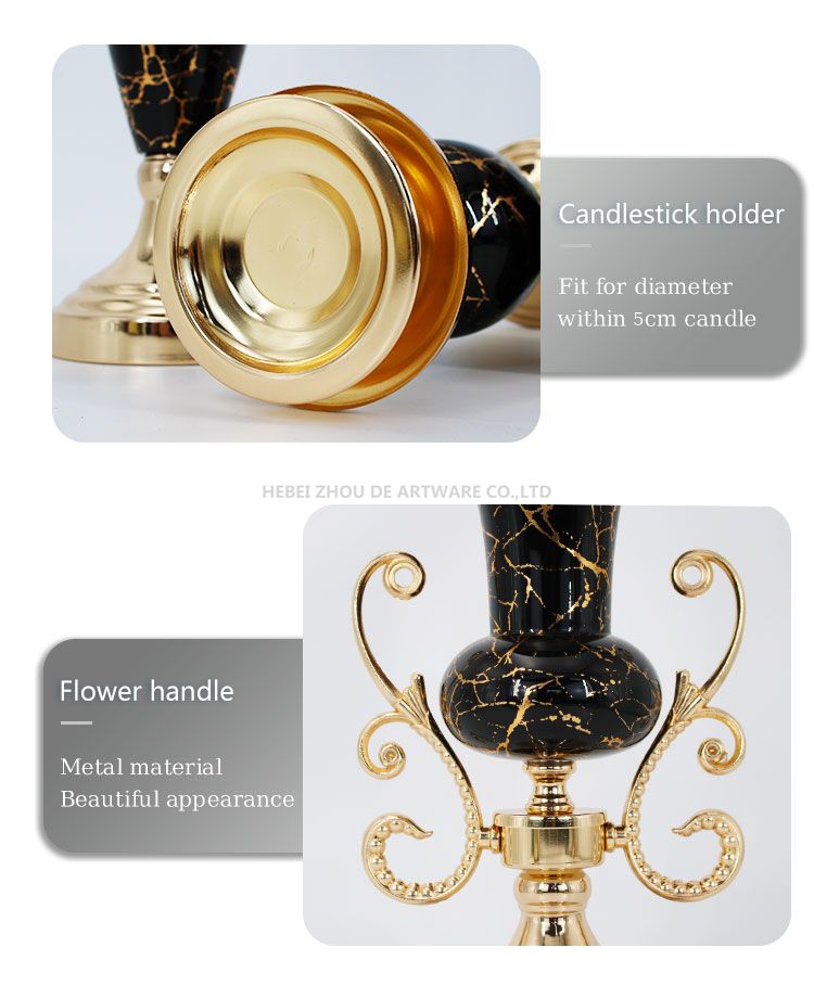 gold plating black marble decal glass pot flower vase fruit bowl candlestick glass home decor set