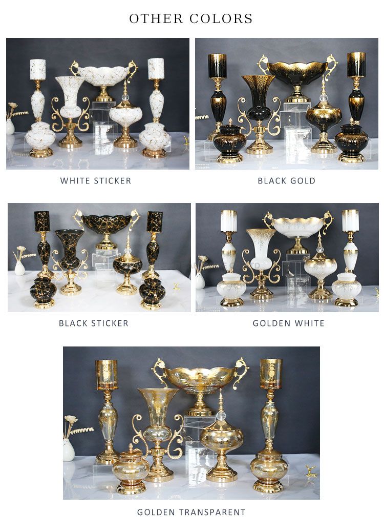 gold plating white cream glass flower vase candlestick with fruit bowl set
